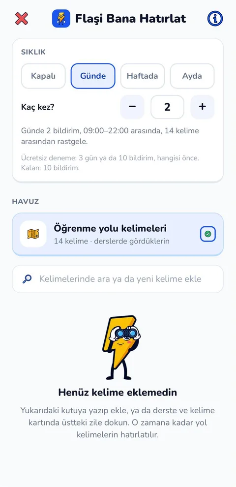 Flaşi Bana Hatırlat: günde kaç bildirim, hangi kelimelerden