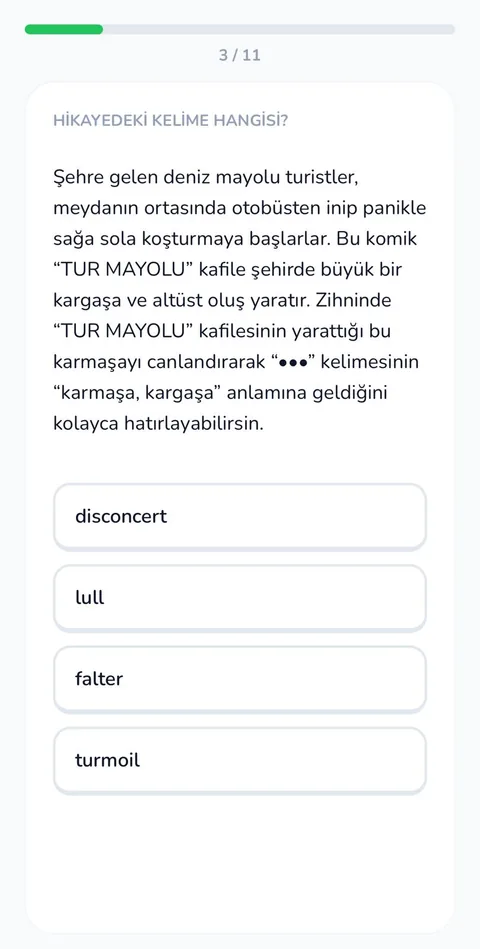 Sınav sorusu: hafıza hikayesinden kelimeyi bulma